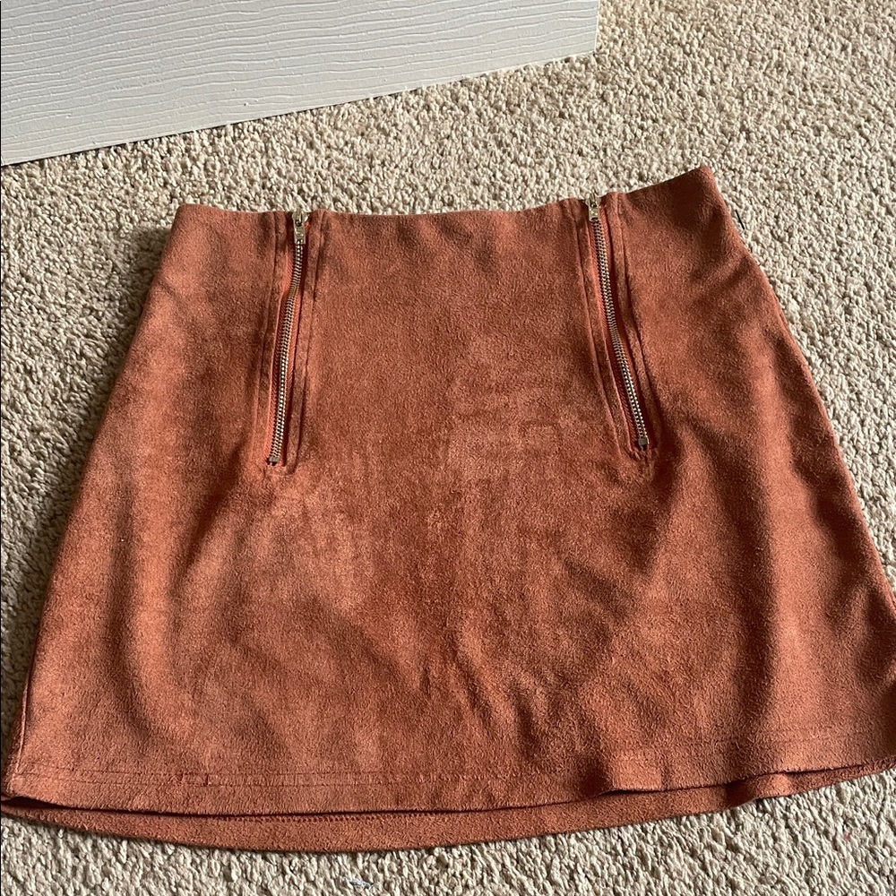 SHEIN Copper Mini Skirt with Zipper Detail